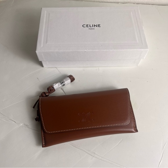 Celine Sunglasses Case Wristlet Brown Leather Logo - Picture 6 of 10